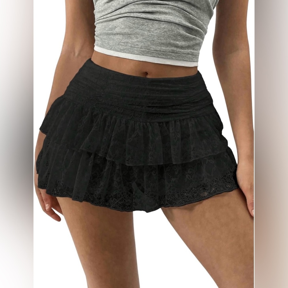 Black Lace Mini Skirt with Shorts
